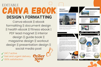 design editable canva ebook, lead magnet, magazine, fitness, ebook formatting