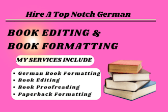 do german ebook editing and formatting, kdp book typesetting, layout design