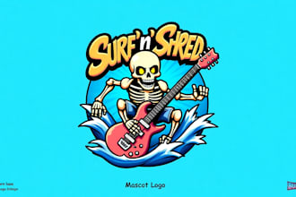 design a unique skull playing guitar surfing logo for your business