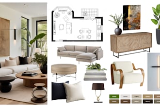 provide interior design with 3d layout and shopping links