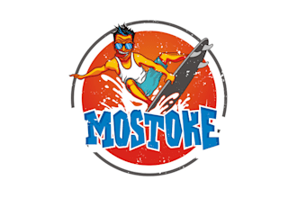 create funny character caricature surfing logo