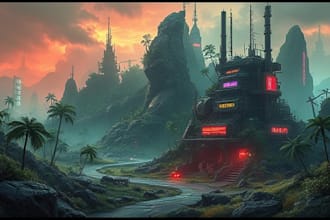 make environment, cyberpunk, concept art landscape design