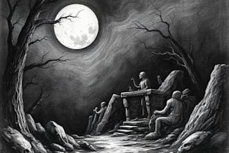 draw dark art illustration with engraving style