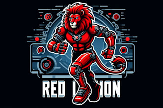 design red lion robot sport mascot logo with unlimited revision