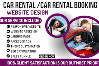 design a responsive car rental website, car rental booking, dealership with SEO