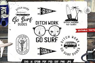 make vintage hand drawn summer surfing logo