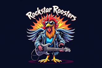 design unique rockstar rooster logo with a creative concept