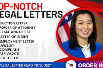 be your US attorney for cease and desist, demand letter, legal notices