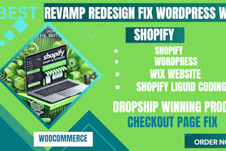 revamp customize fix wordpress rebrand wix shopify liguid code shopify store