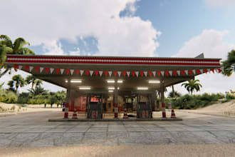 rebuild3d gas station design, fuel station ,strip malls,factory, filling station