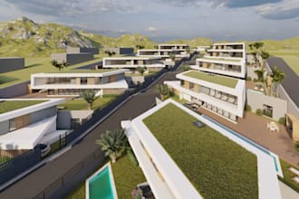 craft 3d estate layout, 3d landscape design,out door render,  cgi, packing space
