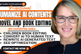 proofread novel, humanize ai content, check plagiarism, book editing and rewrite