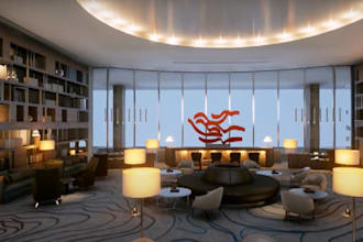 build luxurious hotel interior visualization,hotel lobby walkthrough,cgi render