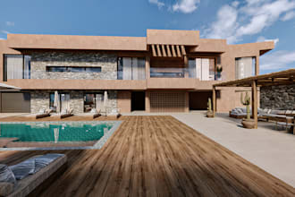 rebuild 3d exterior residence,patio,rhino render,2d layout,facade exterior villa