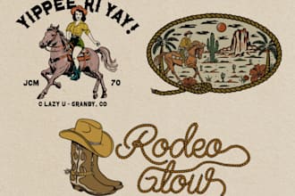 draw vintage western cowboy for logo and tshirt