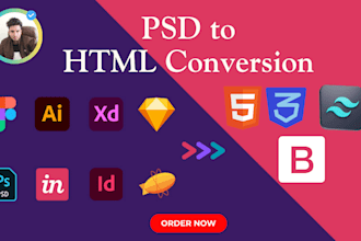 convert figma to HTML, PSD to HTML, tailwind CSS responsive website
