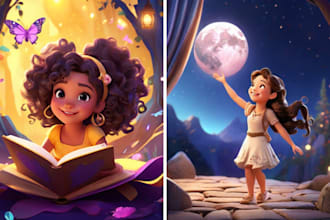 draw 3d african american children story book  illustration, story book cover