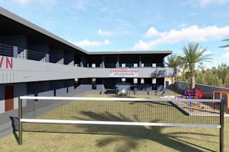rebuild 3d school exterior render 3d institution environment,3d football ground