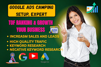 setup google ads, search ads and PPC, display, campaigns and manage