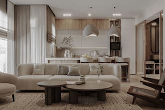 handle high quality 3d architecture models,walk through,japandi and scandinavian