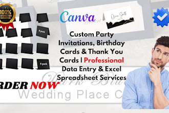 party invitation birthday thank you card data entry operator excel spreadsheet