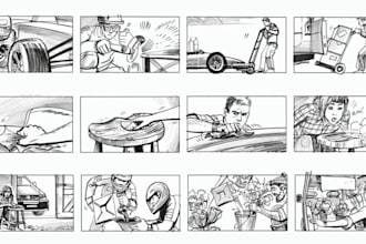 create professional storyboard, comic panel, cinematic frames for film or game