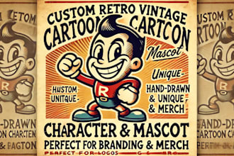 create hand drawn retro vintage cartoon character or mascot illustration