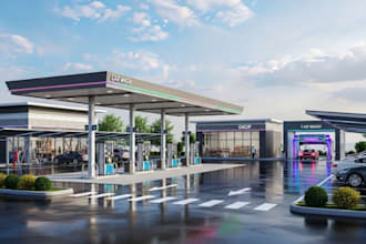 design 3d fuel station, carwash and carport renderings