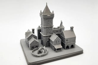 make 3d minis terrain, town castle miniature, village environments, 3d printing