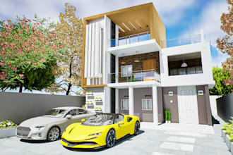 modern 3d exterior,3d rendering, floorplan,t errace,lobby elevation,outdoor turf