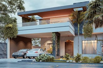 renovate 3d house architecture, front elevation, home exterior, luxury villa