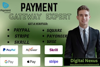 setup business accounts for paypal, stripe, payoneer, wise, klarna, bank