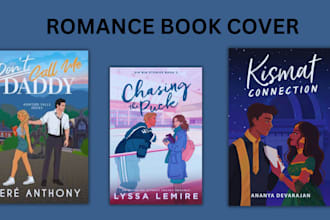 do illustrated romance book cover, amazon kindle, paperback, cover design