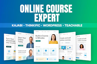 create online course website on kajabi, teachable, thinkific, podia or wordpress