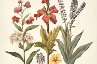 draw botanical illustrations of flowers, plants and fruits