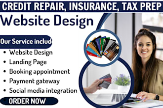 design credit repair website, insurance website income tax loan tax prep website