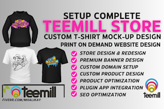 setup teemill print on demand website custom tshirt product upload store design