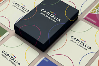 design card game, board game, flash cards, card box mockup, rule book design