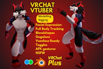 convert 2d to vrchat avatar, 3d model,  furry vtuber, 3d printing  in blender