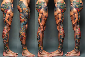 create a tattoo design for leg sleeve custom realistic tattoo design
