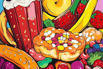 draw a illustration of food pop art for you