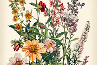 draw botanical illustration of plant, flower illustration