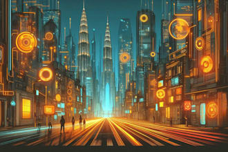 draw illustration of futuristic cyberpunk city