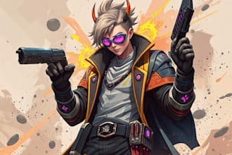 design cyberpunk and fantasy character splash art