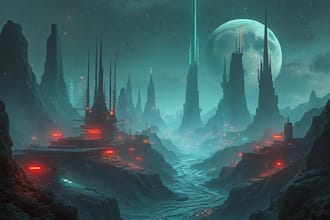 illustrate environment, cyberpunk, concept art landscape design