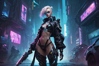 design cyberpunk and fantasy character splash art