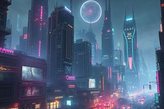 draw illustration of futuristic cyberpunk city
