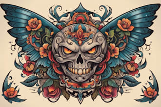 create amazing traditional or old school tattoo style design