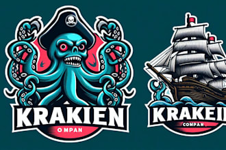create kraken octopus mascot ship logo for your business only 12 hours