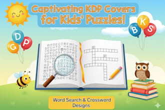 create word search, crossword puzzle children activities books, KDP cover design